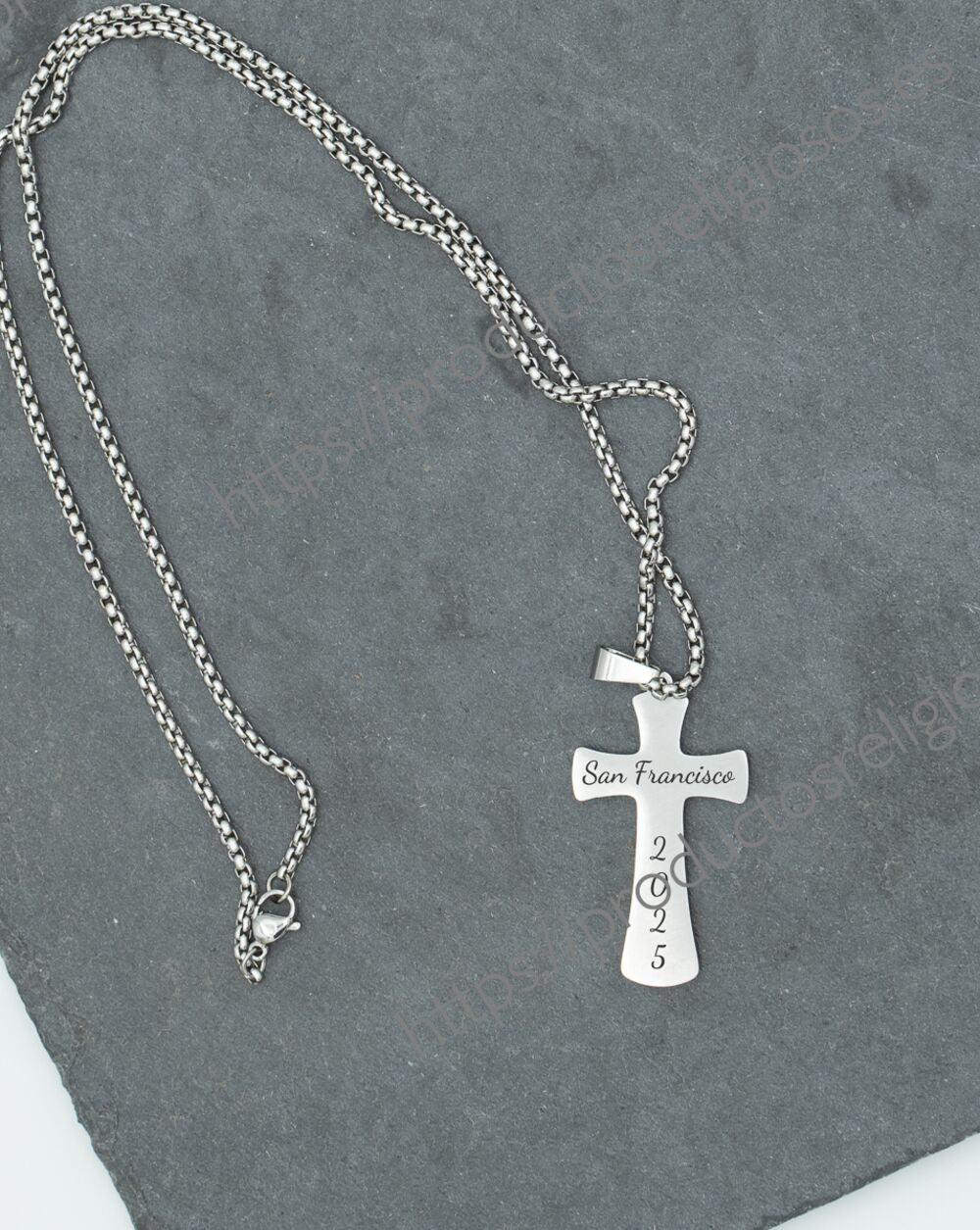 Collar Cruz Grabado y Personalizado (plano ambas caras)