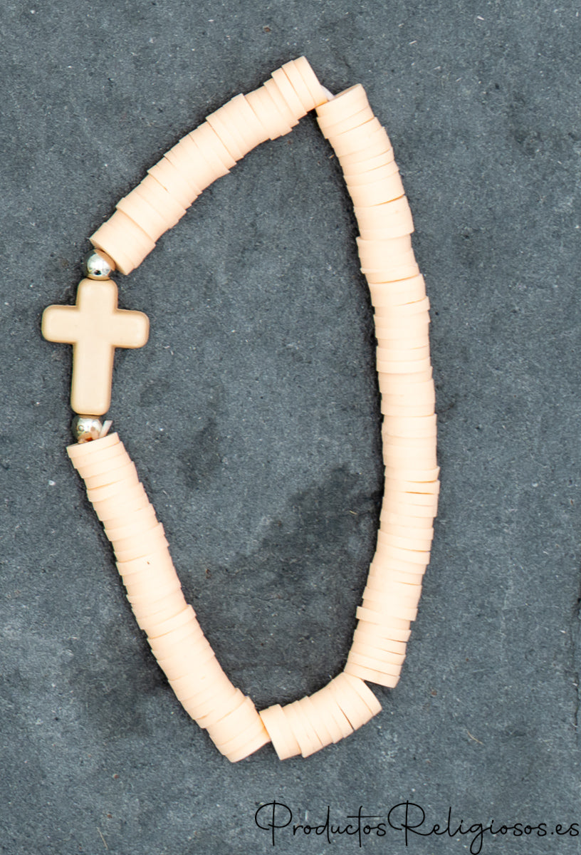 Pulseras de Cuentas en Arcilla Polimérica (Gama Pastel) Beige