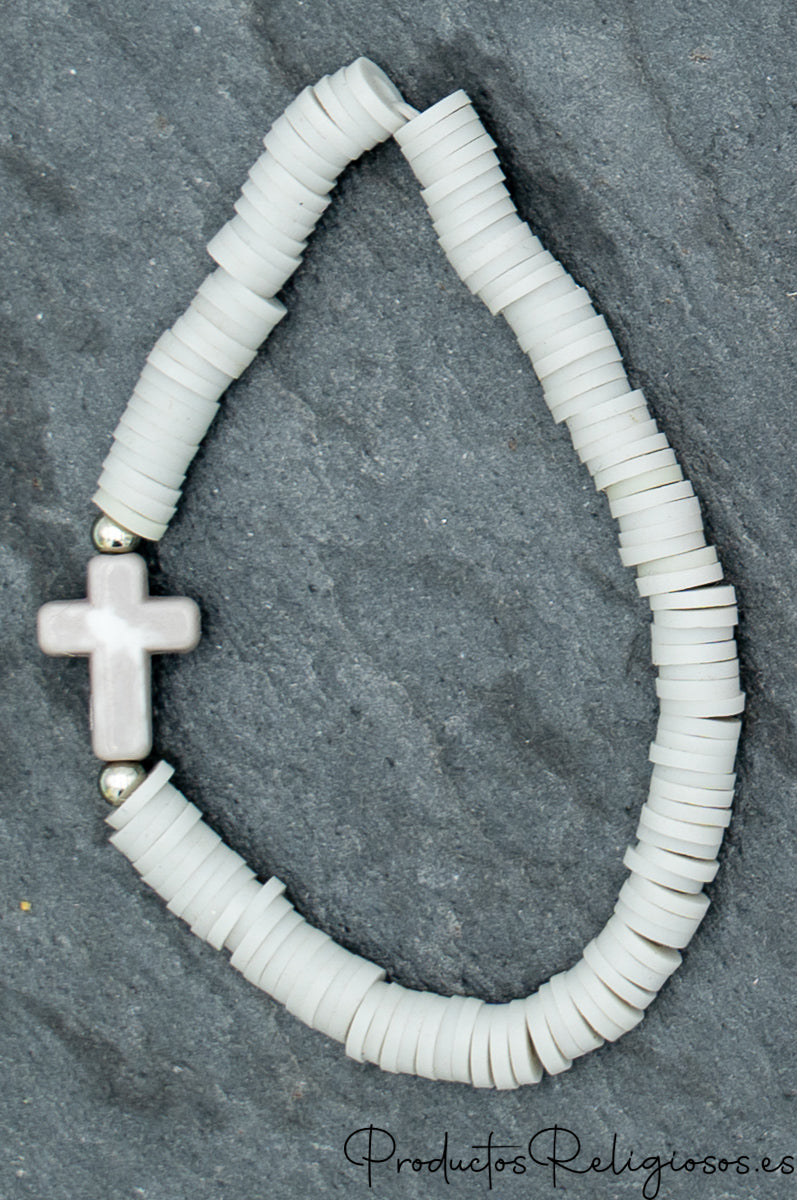 Pulseras de Cuentas en Arcilla Polimérica (Gama Pastel) Gris