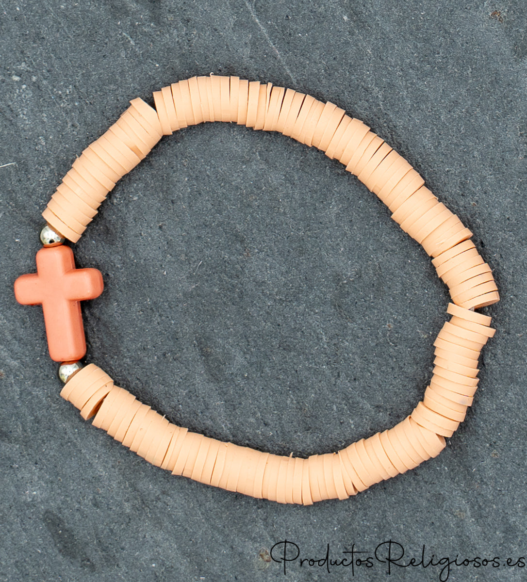Pulseras de Cuentas en Arcilla Polimérica (Gama Pastel) Naranja