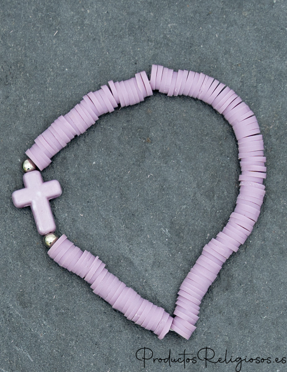 Pulseras de Cuentas en Arcilla Polimérica (Gama Pastel) Violeta