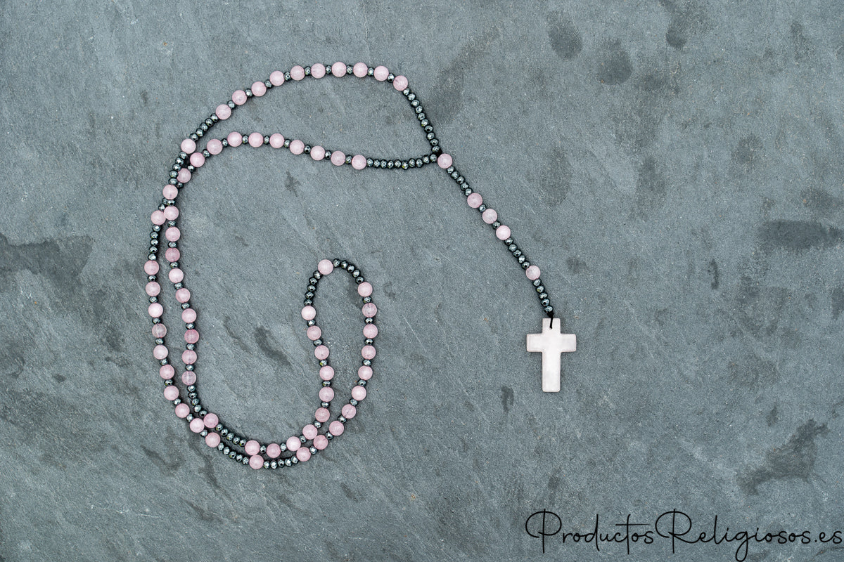 Rosario de Cuentas de Piedra Rosa Clarito 30mm x 20mm
