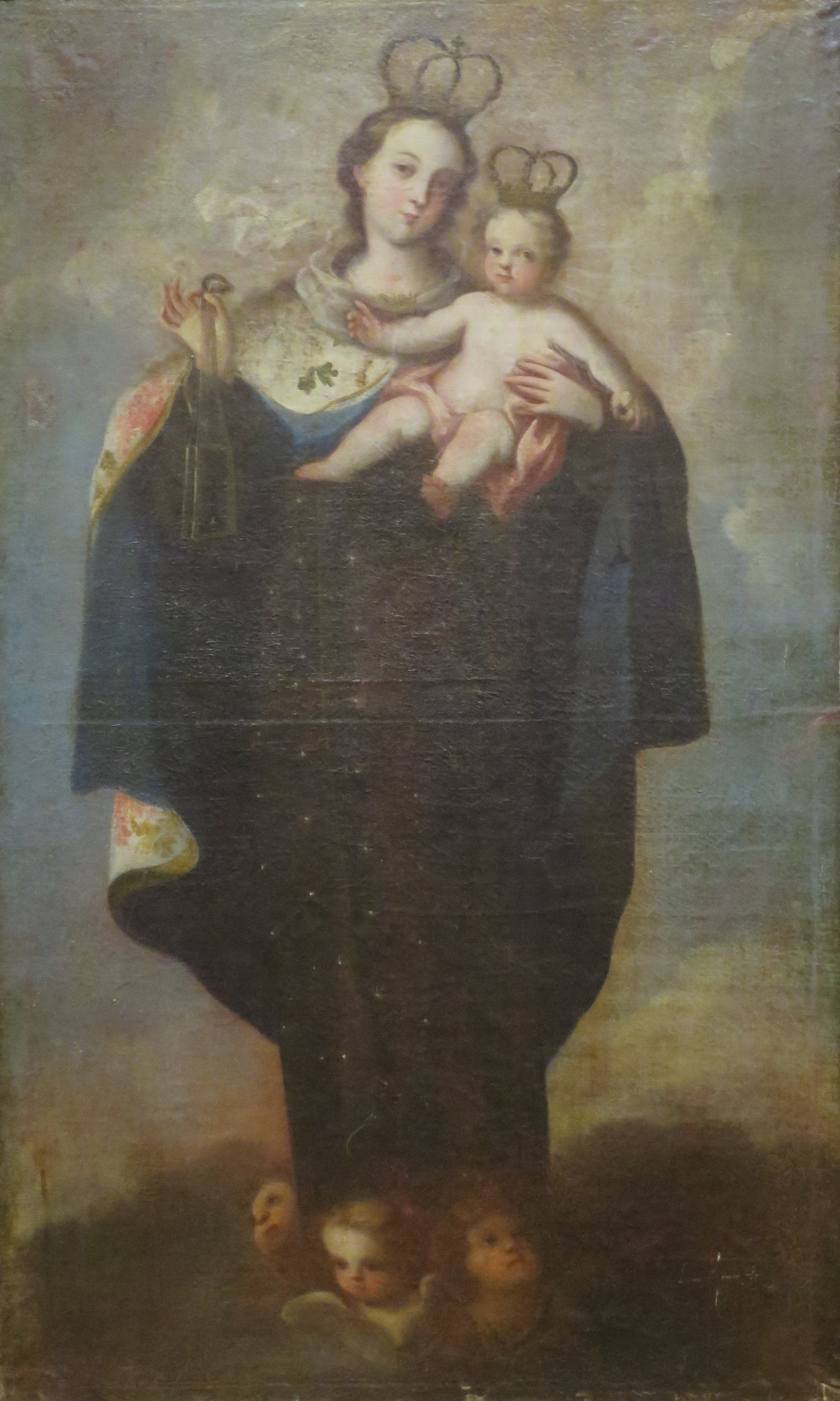 Pintura de la Virgen del Carmen con el Niño y el escapulario