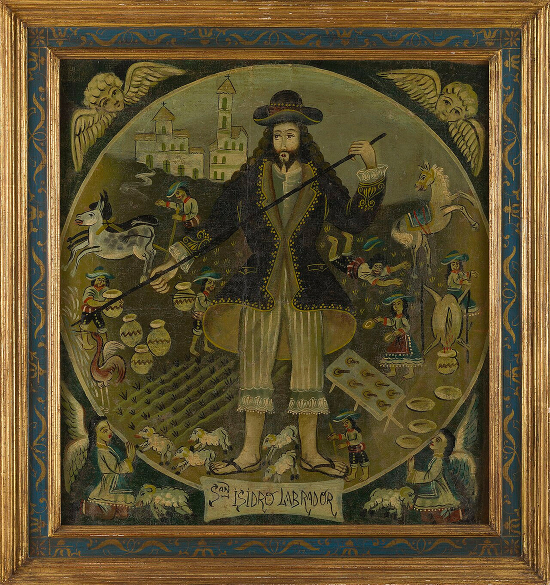 Pintura de San Isidro Labrador atribuida a la escuela de Cuzco