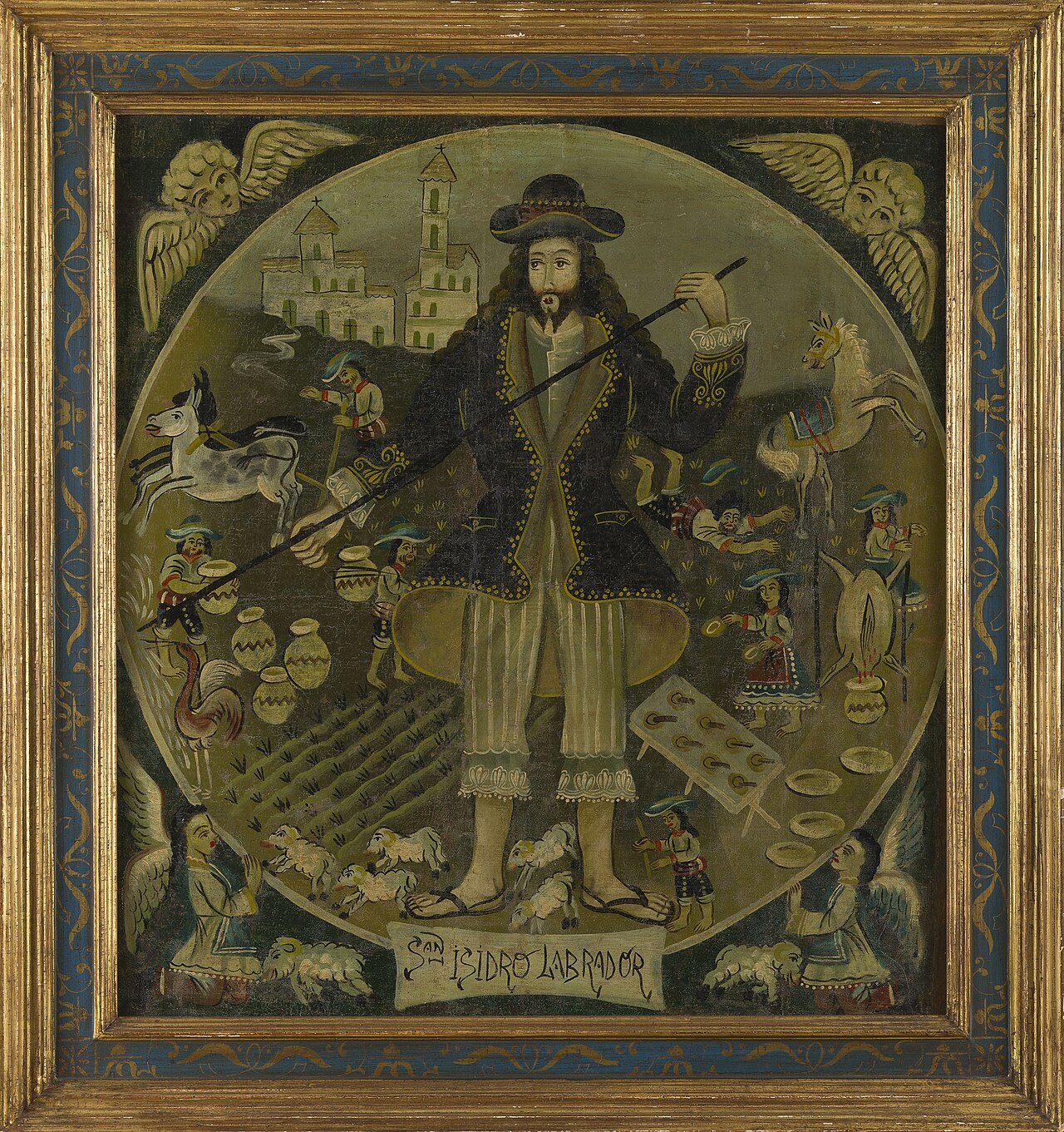 Pintura de San Isidro Labrador atribuida a la escuela de Cuzco