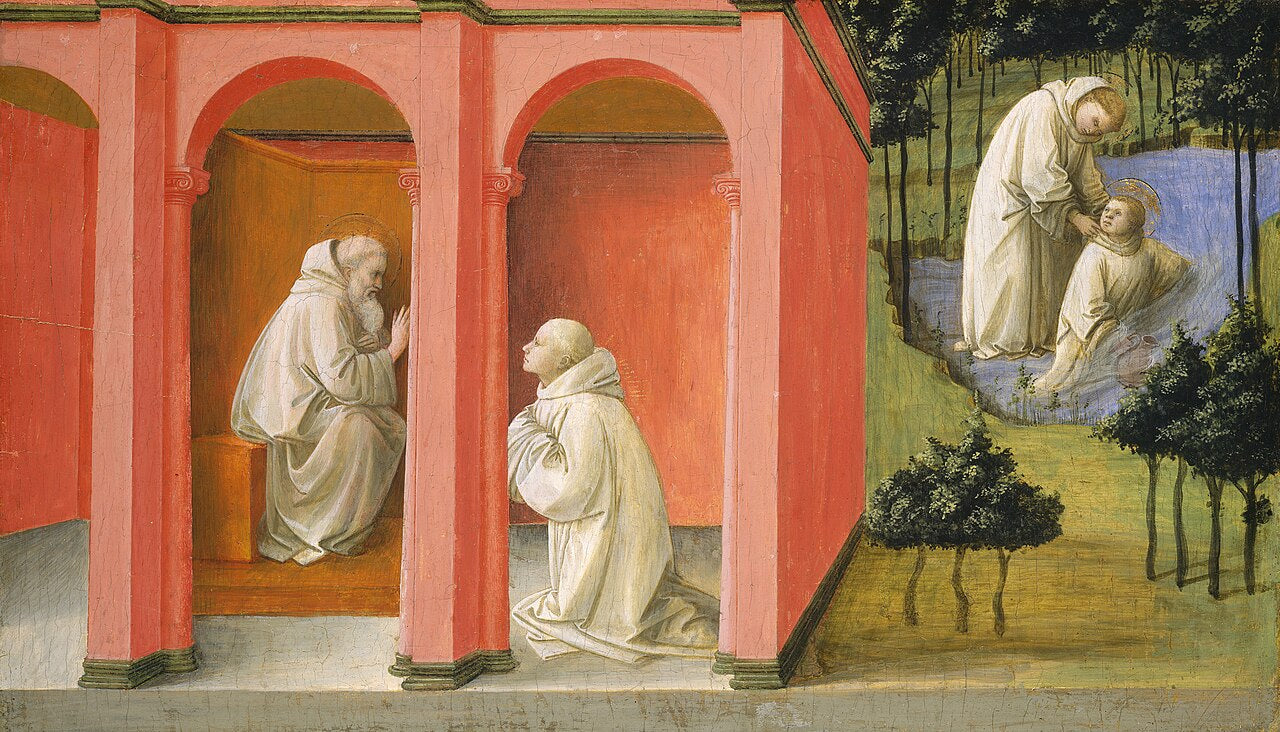 Pintura al temple sobre tabla que representa a San Benito ordenando a San Mauro el rescate de San Plácido.