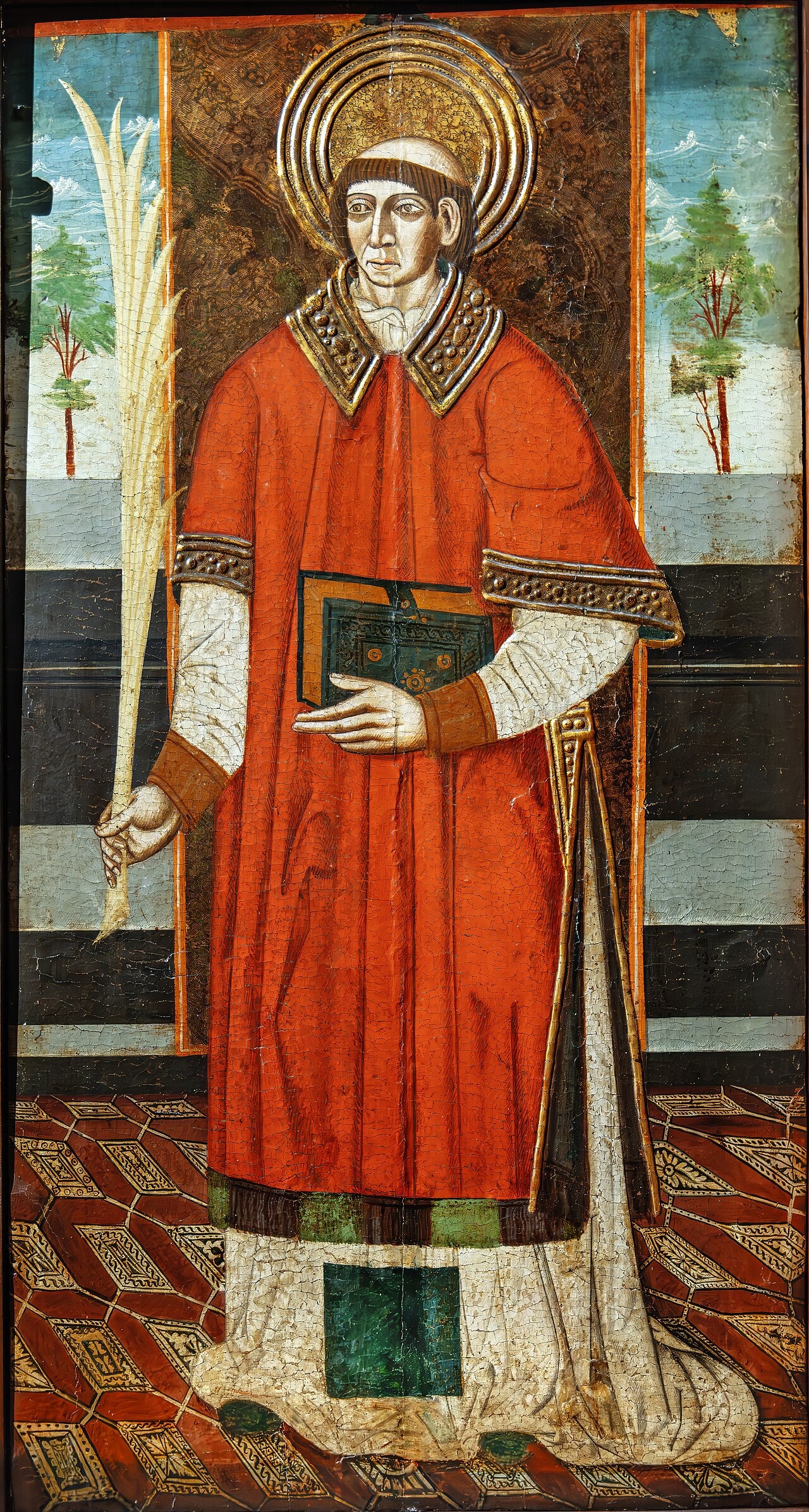 Pintura gótica que representa a San Vicente de Zaragoza con vestiduras diaconales y atributos de mártir.