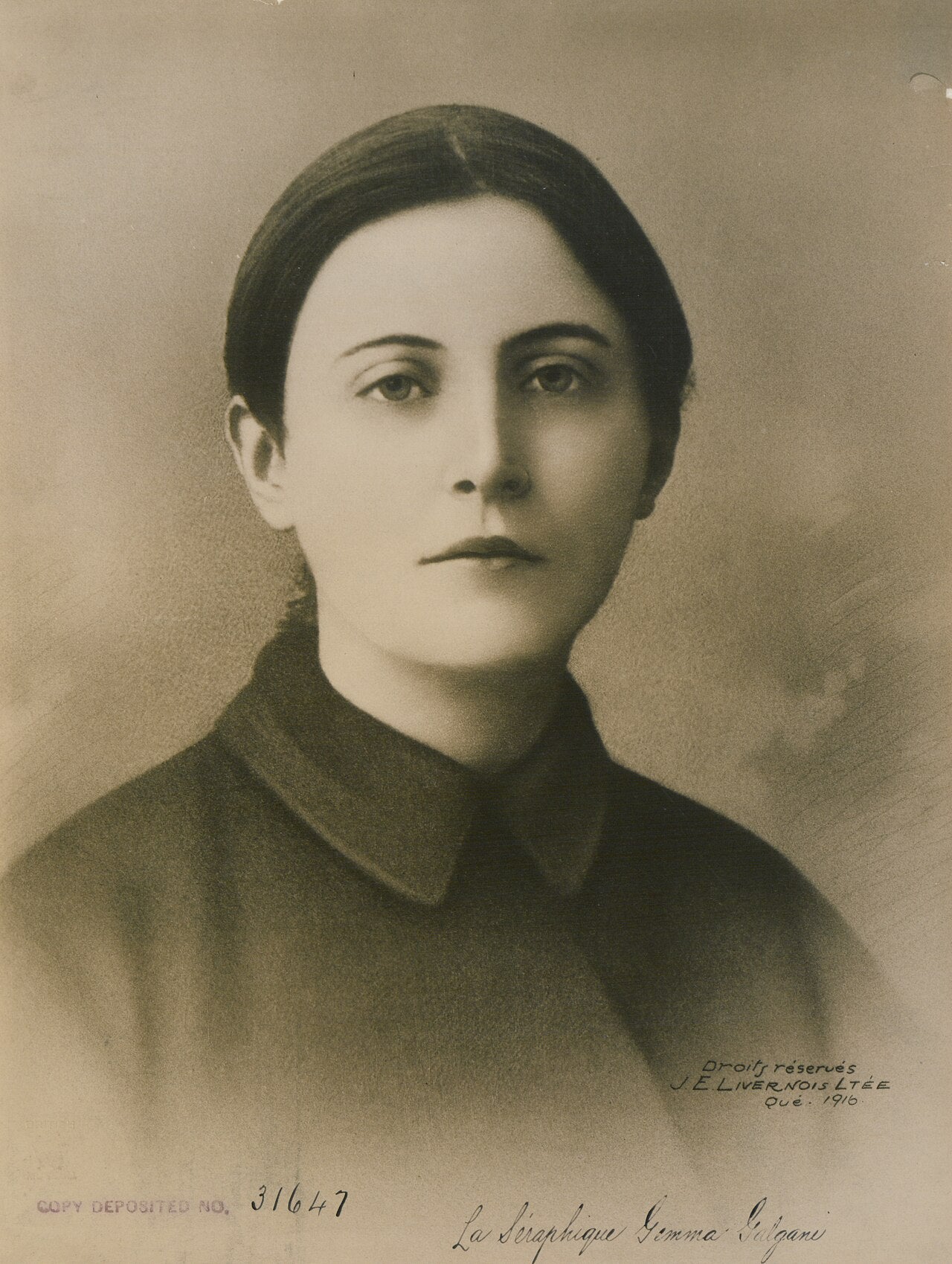 Retrato de Santa Gema Galgani titulado «La seraphique Gemma Galgani».