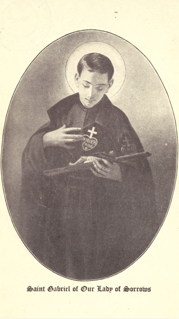 Retrato de San Gabriel de la Dolorosa basado en una pintura del profesor Grandi.