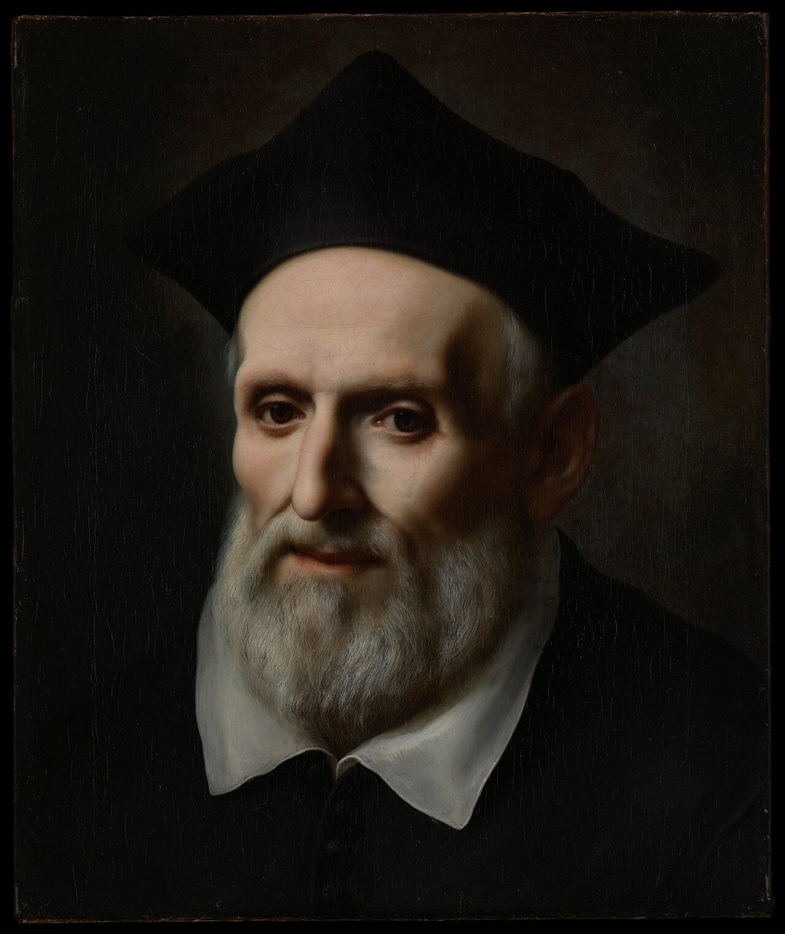 Pintura al óleo que representa el busto de San Felipe Neri con vestiduras eclesiásticas sobre fondo oscuro.
