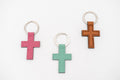 Llavero de Cruz de Cuero Sintético Personalizado Rosa Oscuro