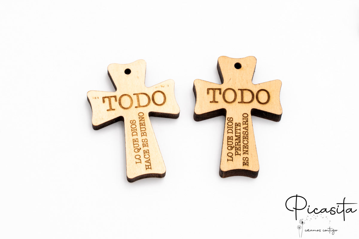 Colgante Cruz de Madera con Grabado Comunitario (Texto o Imagen)