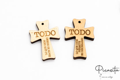 Colgante Cruz de Madera con Grabado Comunitario (Texto o Imagen)