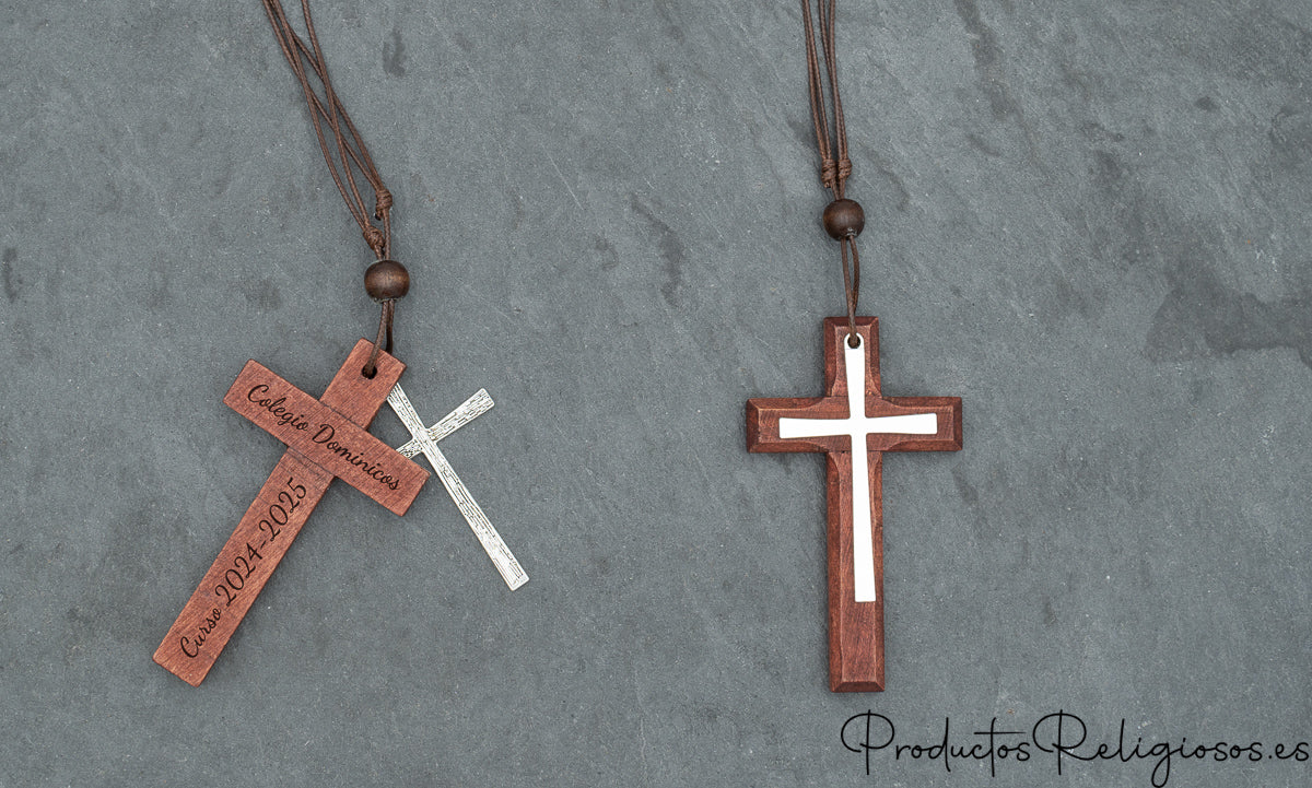 Colgante Cruz de Madera con Cordón Incluido Cruz Oscura + Acero