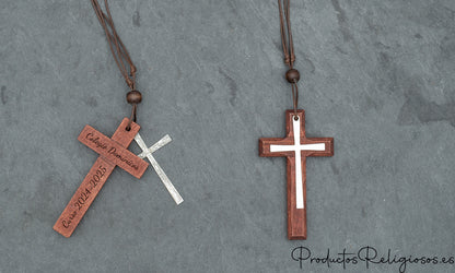 Colgante Cruz de Madera con Cordón Incluido Cruz Oscura + Acero