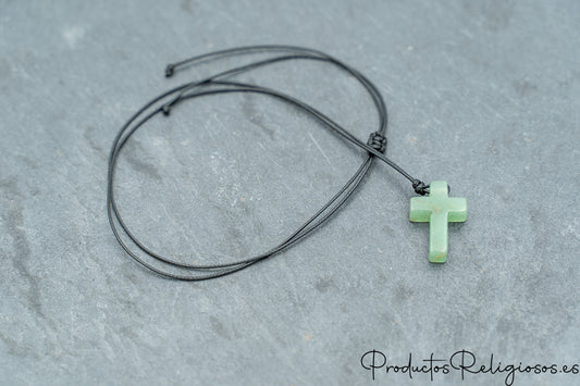 Colgante de Cruz de Piedra con Cordón Cruz Pequeña Azul