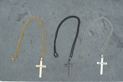 Collar Cruz Grabado y Personalizado (plano ambas caras) 54mm x 31mm Plano