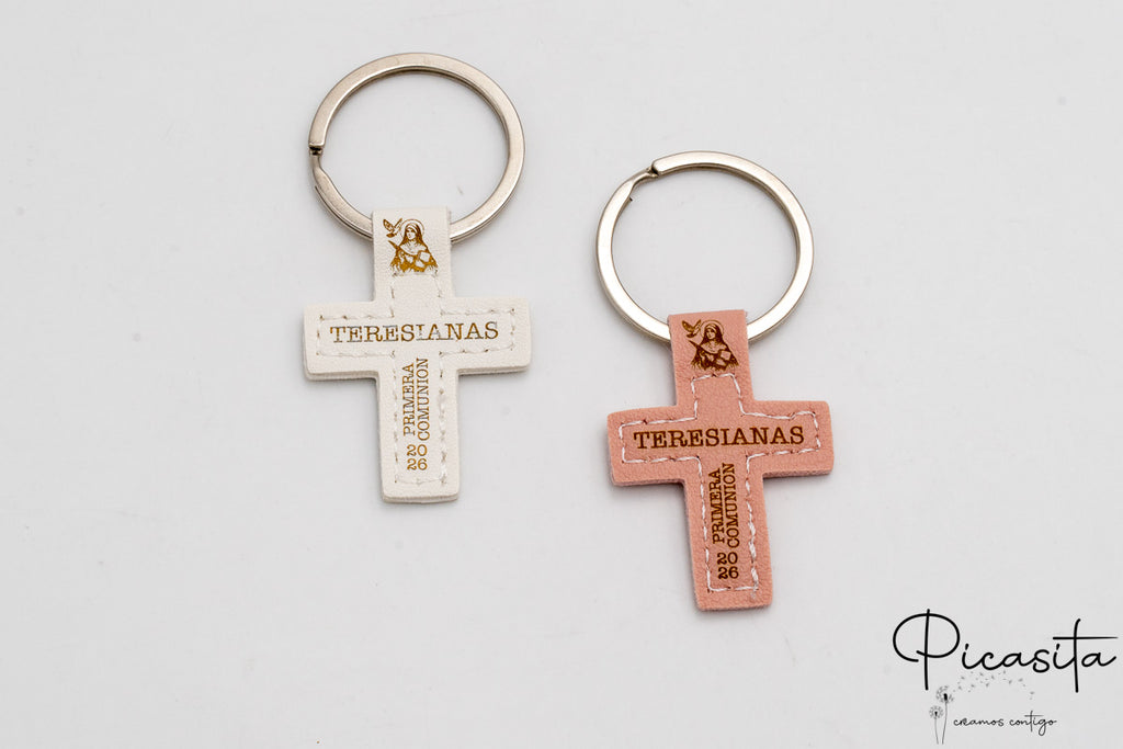 Llavero de Cruz de Cuero Sintético Personalizado Blanco