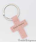 Llavero de Cruz de Cuero Sintético Personalizado Rosa Clarito