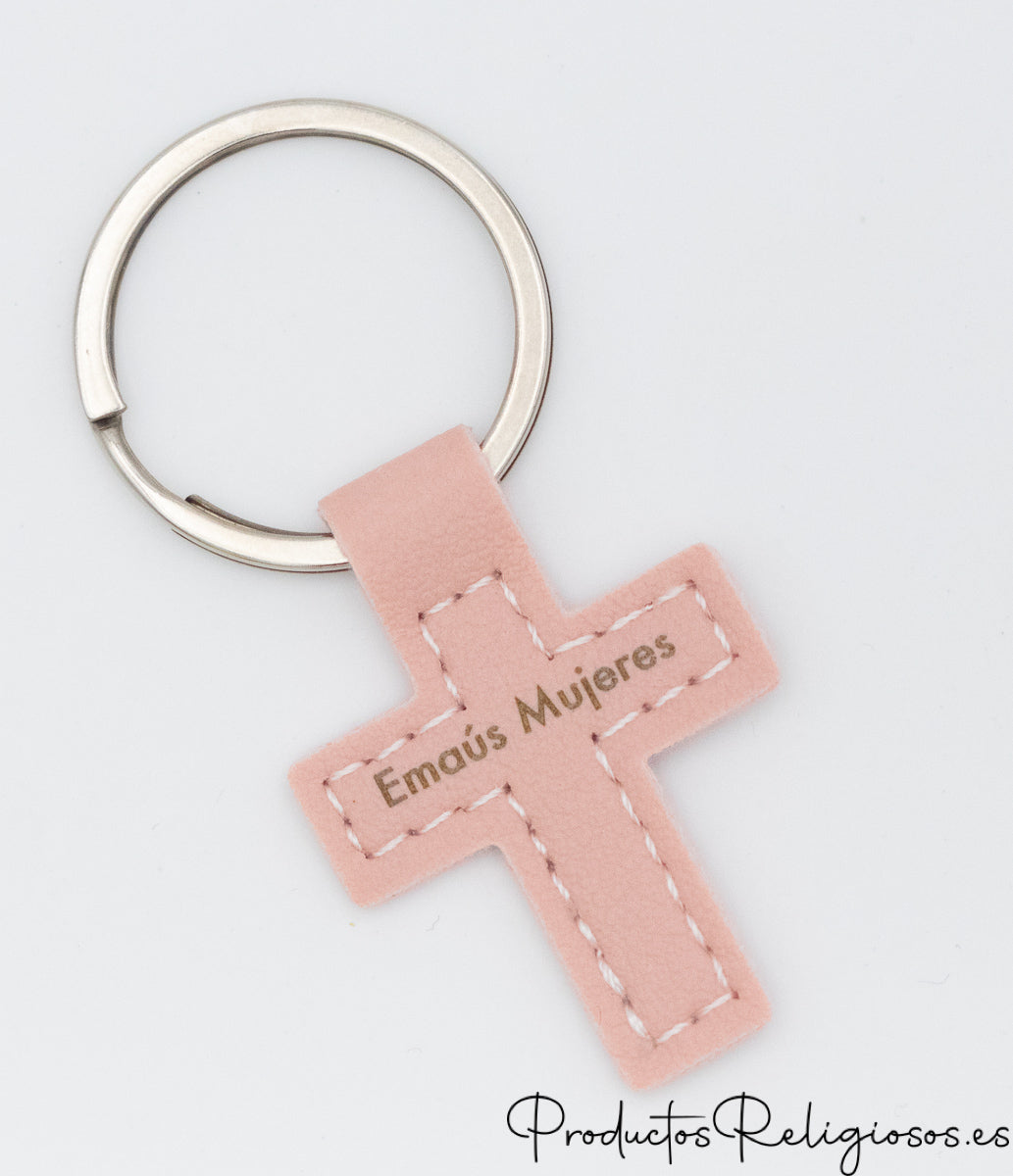 Llavero de Cruz de Cuero Sintético Personalizado Rosa Clarito