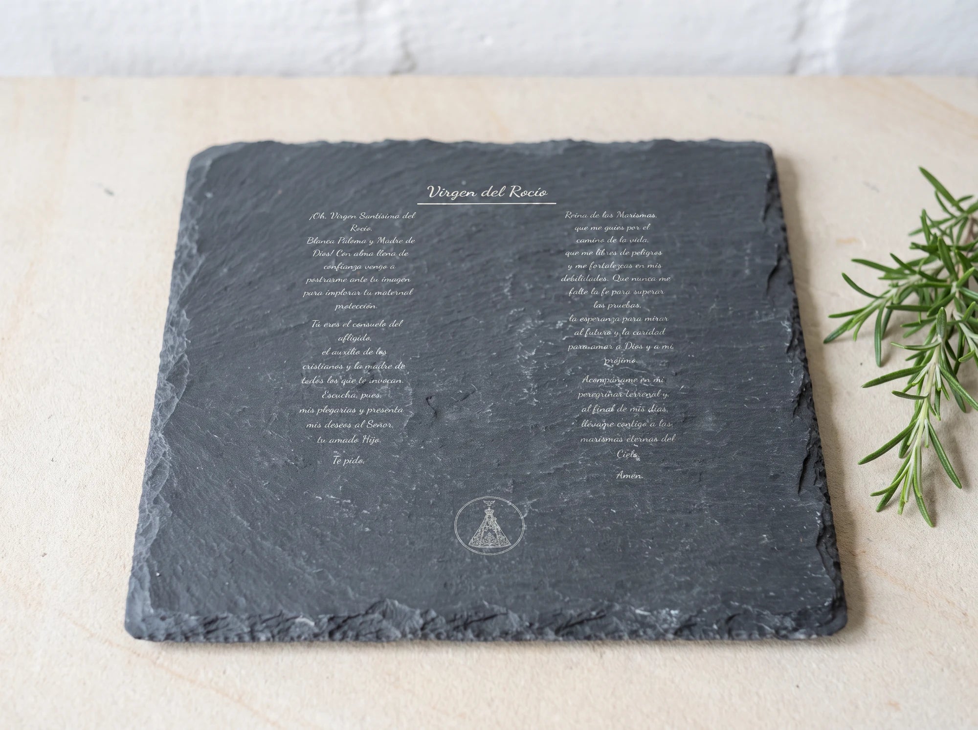 Plat de sobretaula amb la pregària Virgen del Rocío