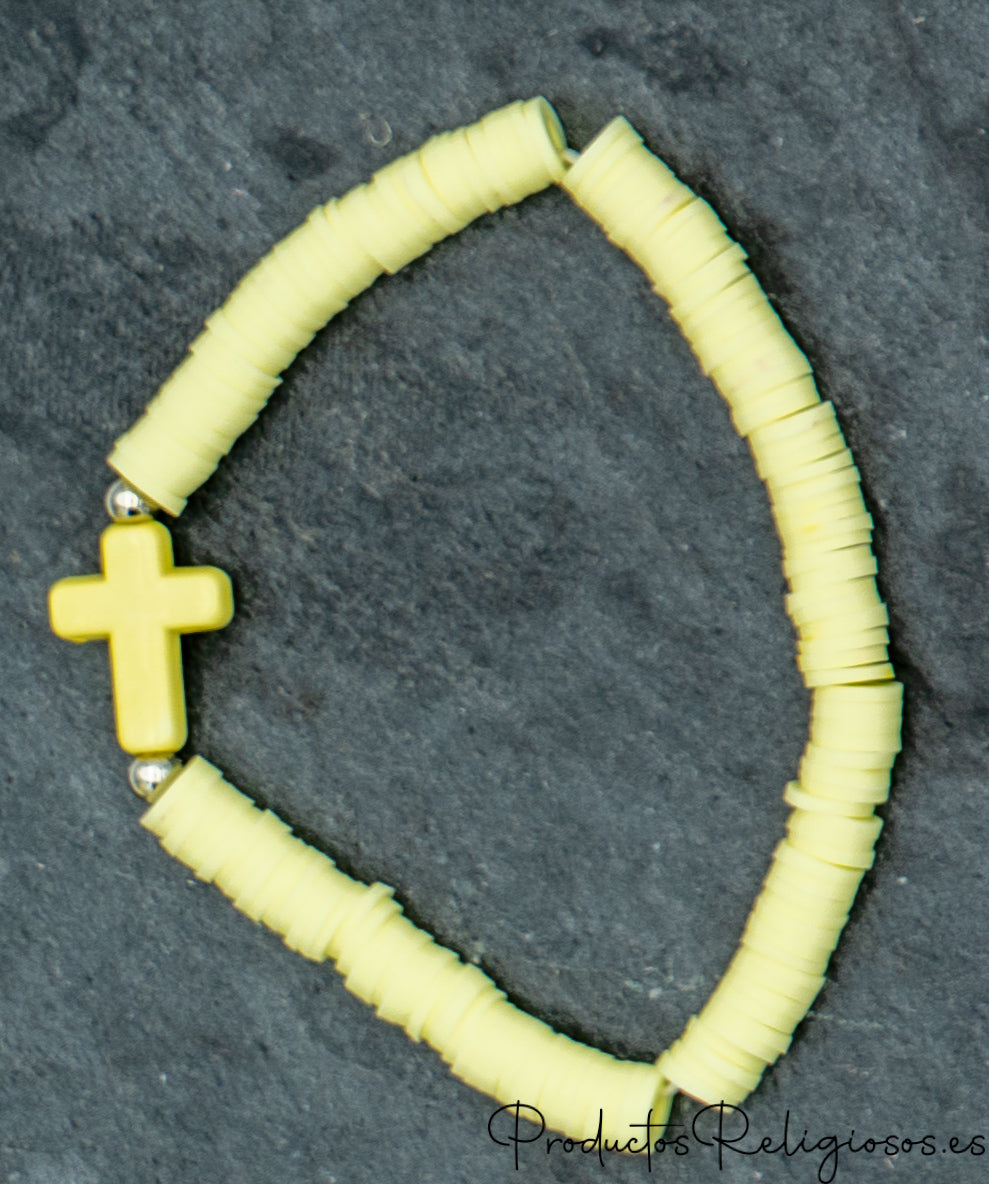 Pulsera de Cuentas en Arcilla Polimérica Tonos Flúor (Gama Vibrante) Amarillo