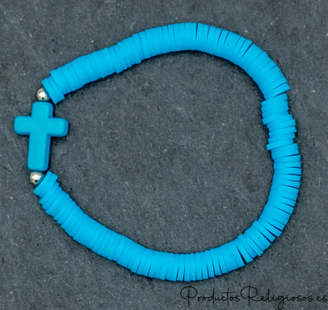 Pulsera de Cuentas en Arcilla Polimérica Tonos Flúor (Gama Vibrante) Azul