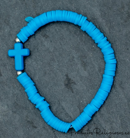 Pulsera de Cuentas en Arcilla Polimérica Tonos Flúor (Gama Vibrante) Azul marino