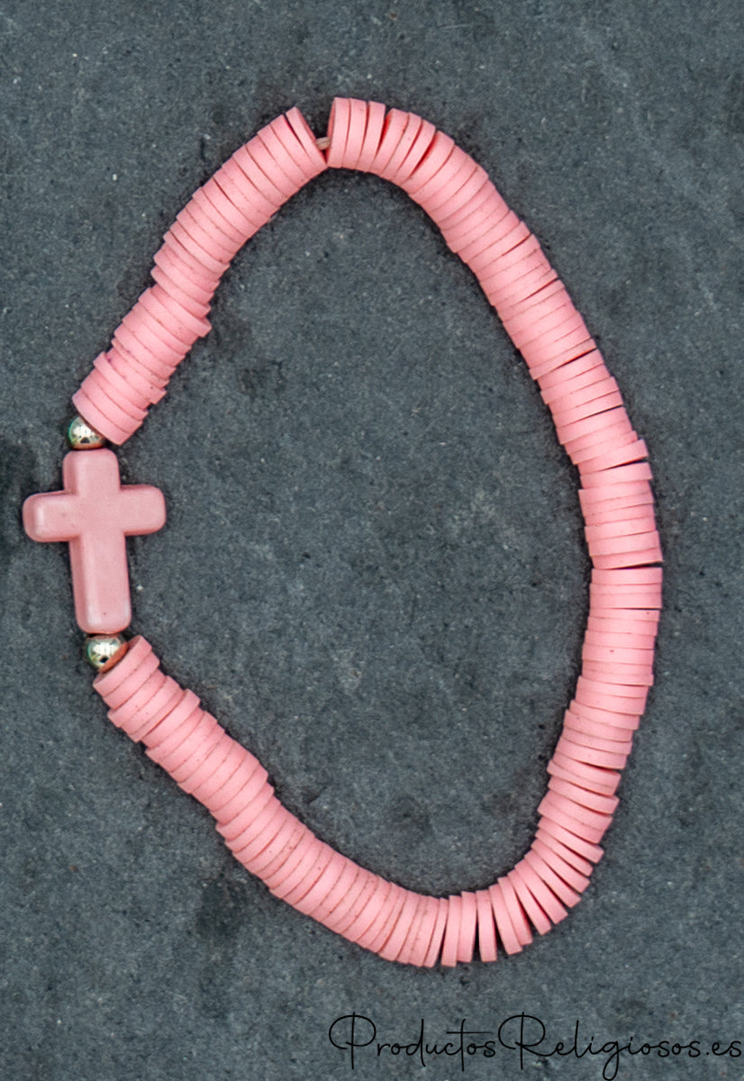 Pulsera de Cuentas en Arcilla Polimérica Tonos Flúor (Gama Vibrante) Coral