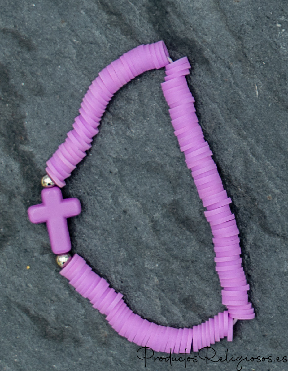 Pulsera de Cuentas en Arcilla Polimérica Tonos Flúor (Gama Vibrante) Morado