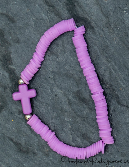 Pulsera de Cuentas en Arcilla Polimérica Tonos Flúor (Gama Vibrante) Morado