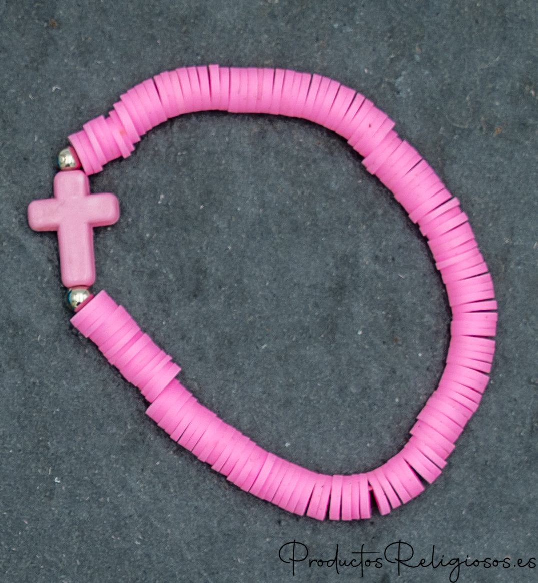 Pulsera de Cuentas en Arcilla Polimérica Tonos Flúor (Gama Vibrante) Rosa