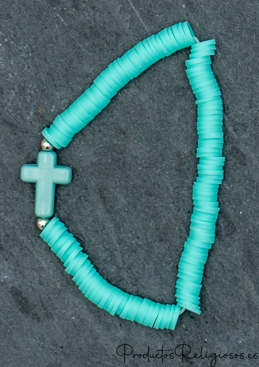 Pulsera de Cuentas en Arcilla Polimérica Tonos Flúor (Gama Vibrante) Turquesa