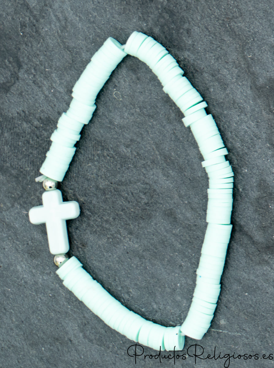 Pulseras de Cuentas en Arcilla Polimérica (Gama Pastel) Aguamarina