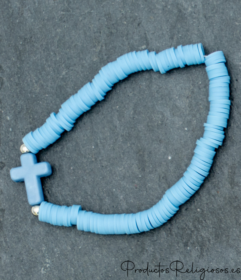Pulseras de Cuentas en Arcilla Polimérica (Gama Pastel) Azul