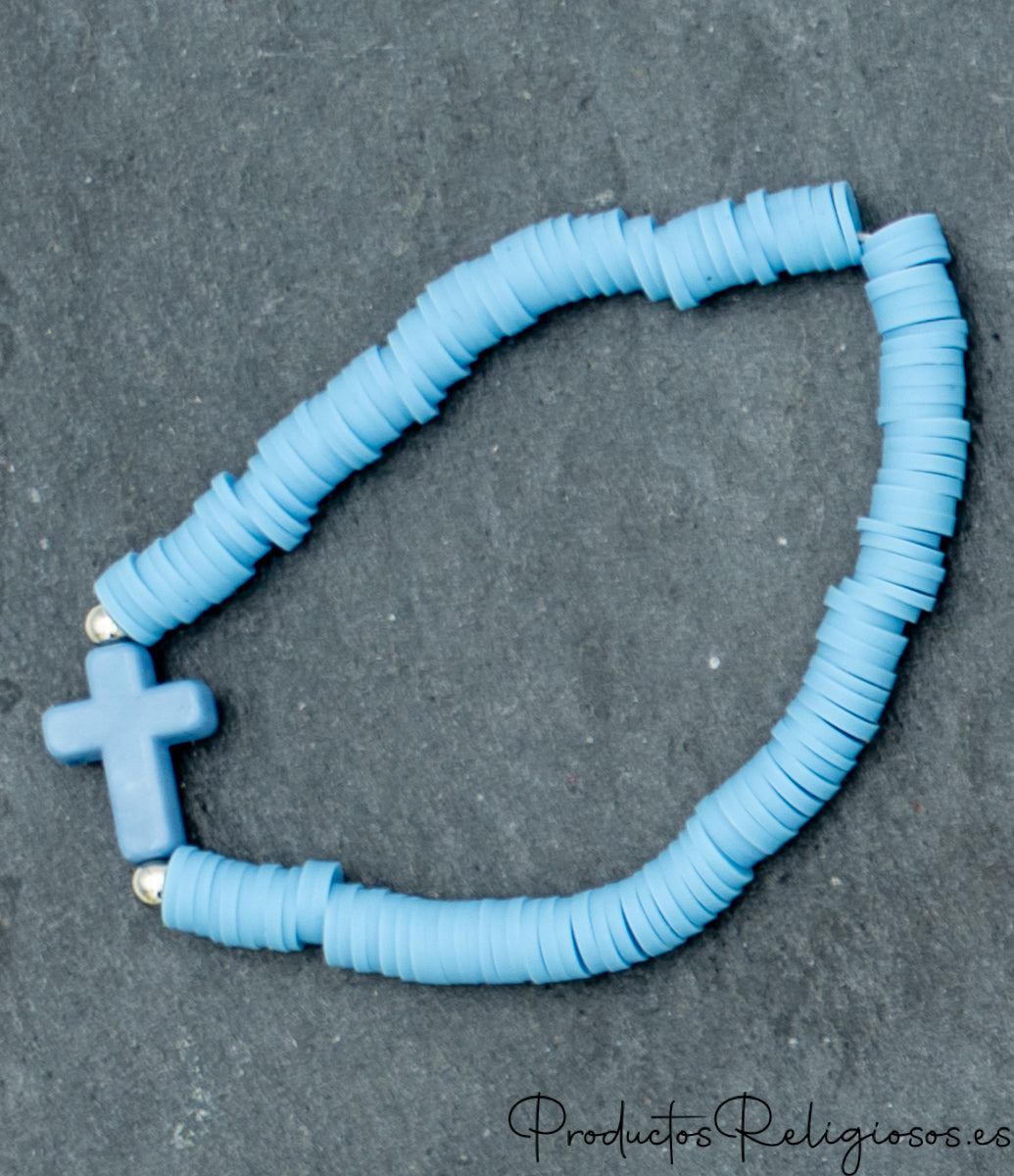Pulseras de Cuentas en Arcilla Polimérica (Gama Pastel) Azul