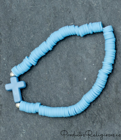Pulseras de Cuentas en Arcilla Polimérica (Gama Pastel) Azul