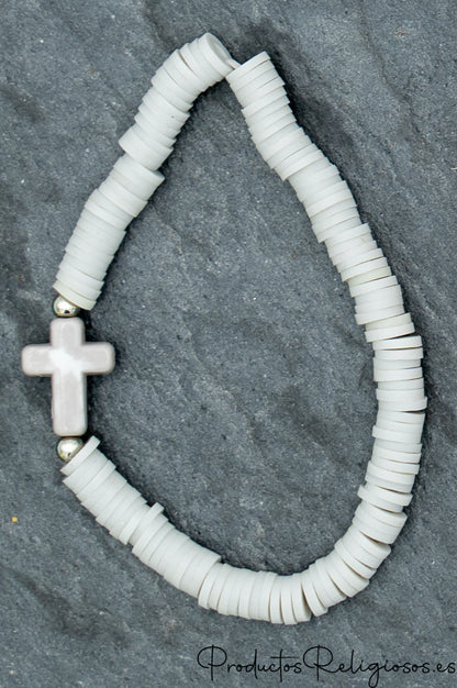 Pulseras de Cuentas en Arcilla Polimérica (Gama Pastel) Gris