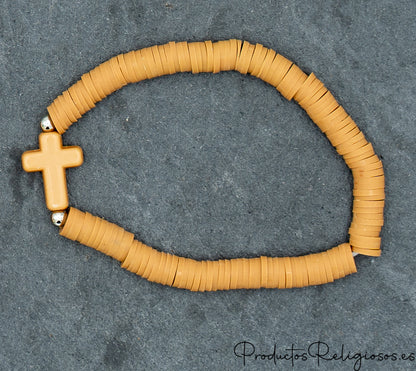 Pulseras de Cuentas en Arcilla Polimérica (Gama Pastel) Mostaza
