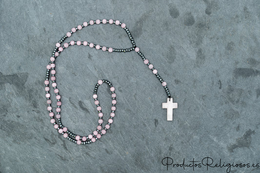 Rosario de Cuentas de Piedra Rosa Clarito 30mm x 20mm