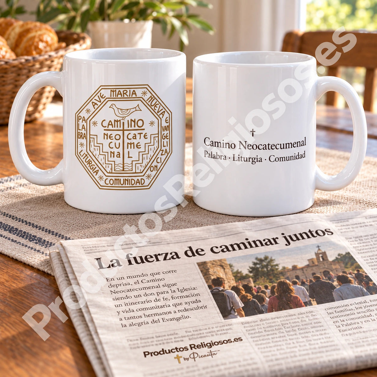 Tassa El Camí Neocatecumenal, disseny 1 a color. Emblema i revers amb text en espanyol.