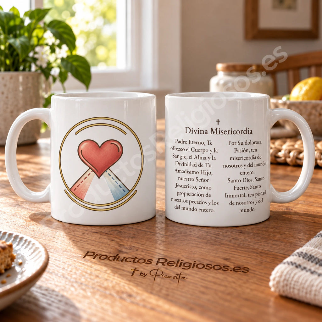 Prayer Mug · Divine Mercy, design 2 in colour. Three formulas from the Divine Mercy Chaplet in Spanish.