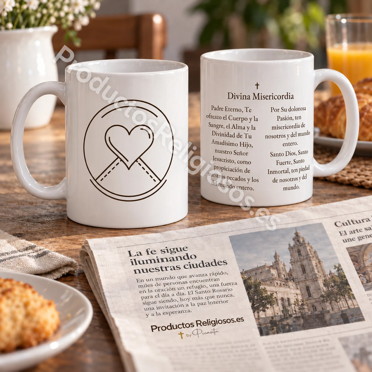 Prayer Mug · Divine Mercy, design 2 in dark ink. Three formulas from the Divine Mercy Chaplet in Spanish.