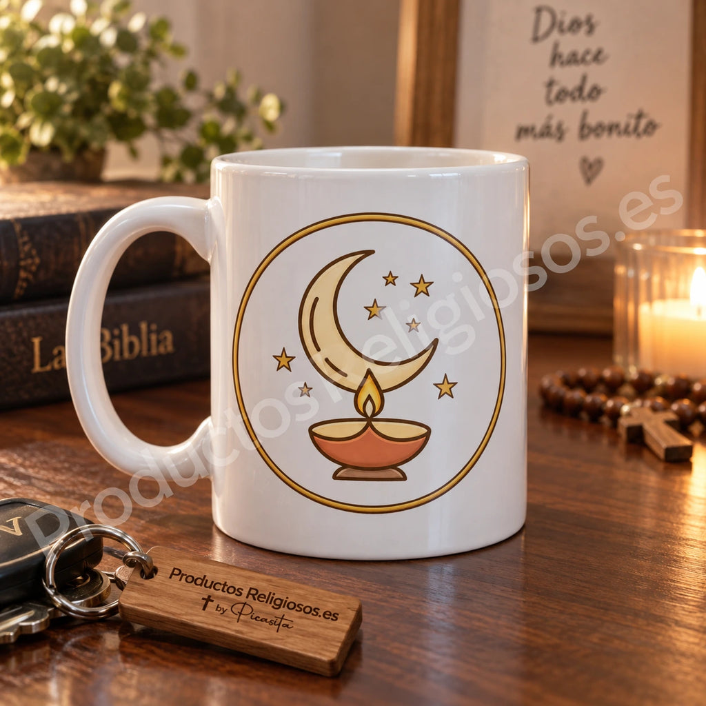 Gebetstasse · Nachtgebet, Motiv 1 in Farbe. Illustration in einer Produktszene.