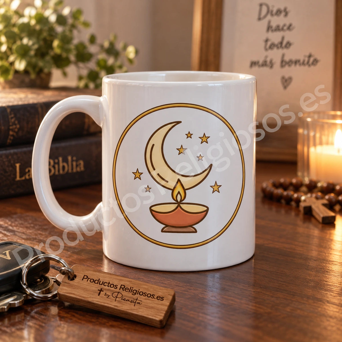 Gebetstasse · Nachtgebet, Motiv 1 in Farbe. Illustration in einer Produktszene.