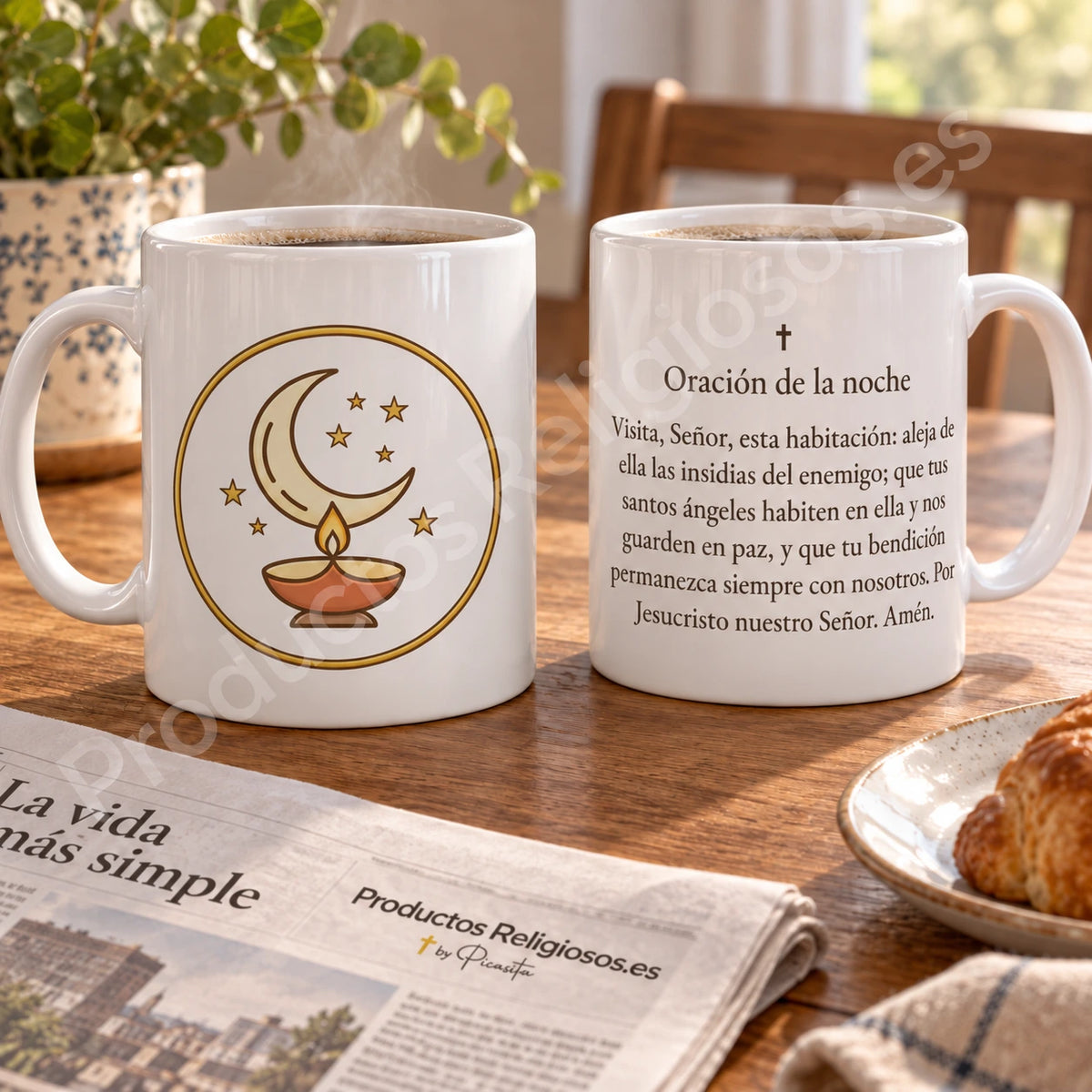 Gebetstasse · Nachtgebet, Motiv 1 in Farbe. Vollständiges Gebet auf Spanisch.