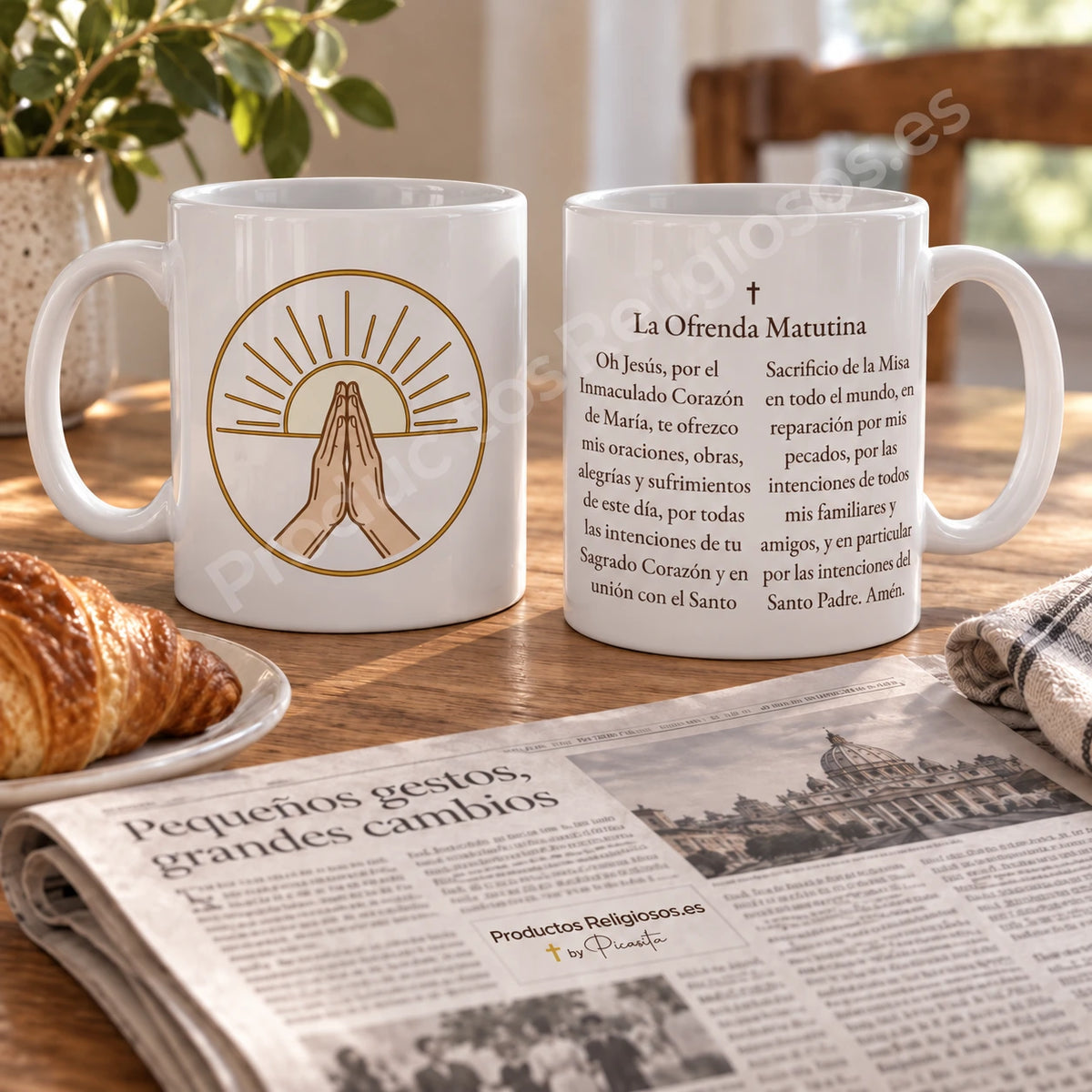 Tazza della preghiera · Preghiera del mattino, disegno 1 a colori. Preghiera completa in spagnolo.