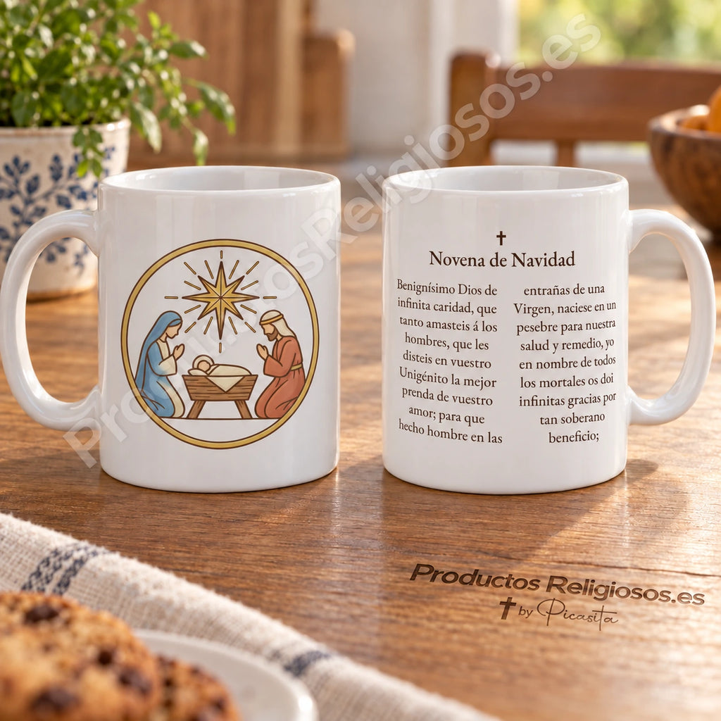 Tazza della preghiera · Novena di Natale, disegno 1 a colori. Estratto della novena in spagnolo.