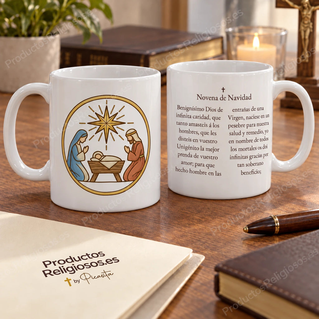 Tazza della preghiera · Novena di Natale, disegno 1 a colori. Estratto della novena in spagnolo.