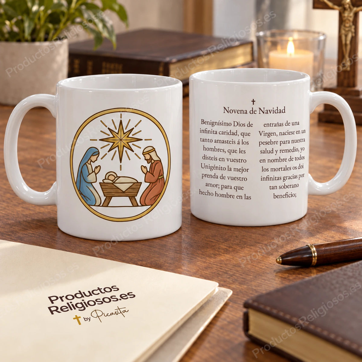 Tazza della preghiera · Novena di Natale, disegno 1 a colori. Estratto della novena in spagnolo.